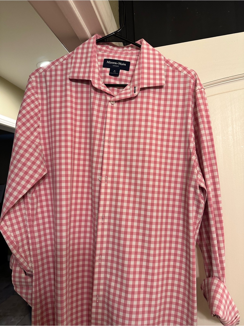 Mizzen+Main Pink Gingham Button-Up Dress Shirt